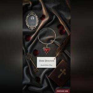 Metal Bangle Bracelet Red Heart Cross